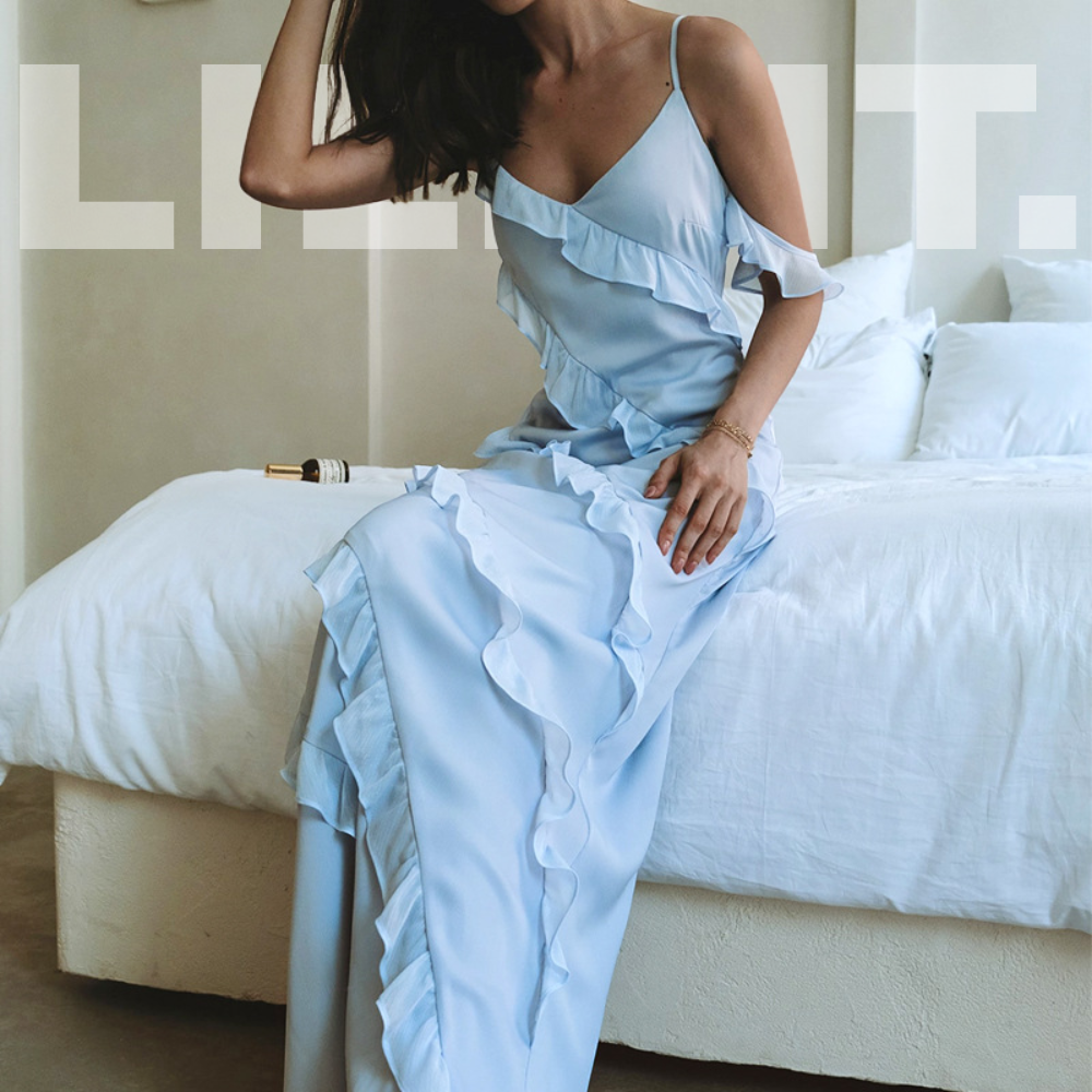 Lilifit™ Robe Évasée Bleu Ciel à Volants – Élégance Aérienne